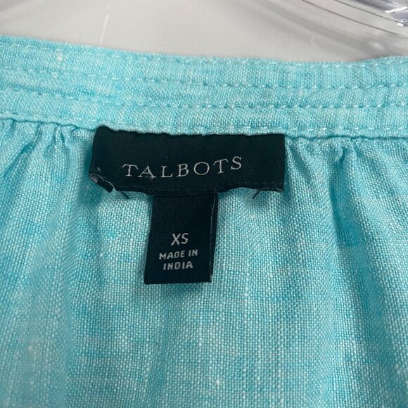 Talbots Womens Short Sleeve Pullover Top Tassels Turquoise Size XS - Picture 8 of 9